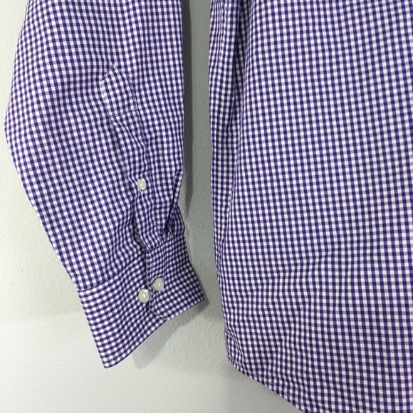 Izod Non-Iron Stretch Gingham Purple Button Down - Picture 2 of 8